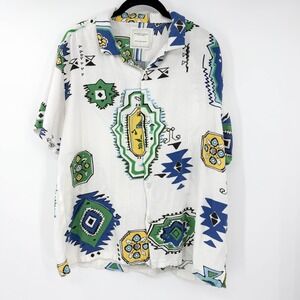 Demin & Flower Ricky Singh Abstract Print Shirt XL Boxy Cropped Resort Vacation